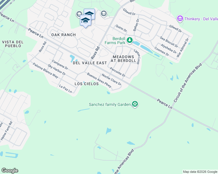 map of restaurants, bars, coffee shops, grocery stores, and more near 13016 Buenos Aires Parkway in Del Valle