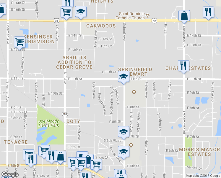 map of restaurants, bars, coffee shops, grocery stores, and more near 1007 Huntington Drive in Panama City