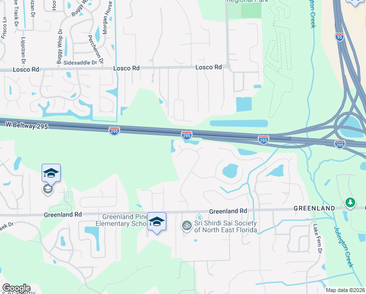 map of restaurants, bars, coffee shops, grocery stores, and more near 11508 Joliet Falls Lane in Jacksonville