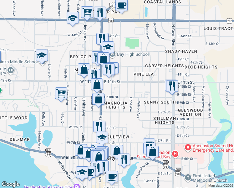 map of restaurants, bars, coffee shops, grocery stores, and more near 1002 Mc Kenzie Avenue in Panama City