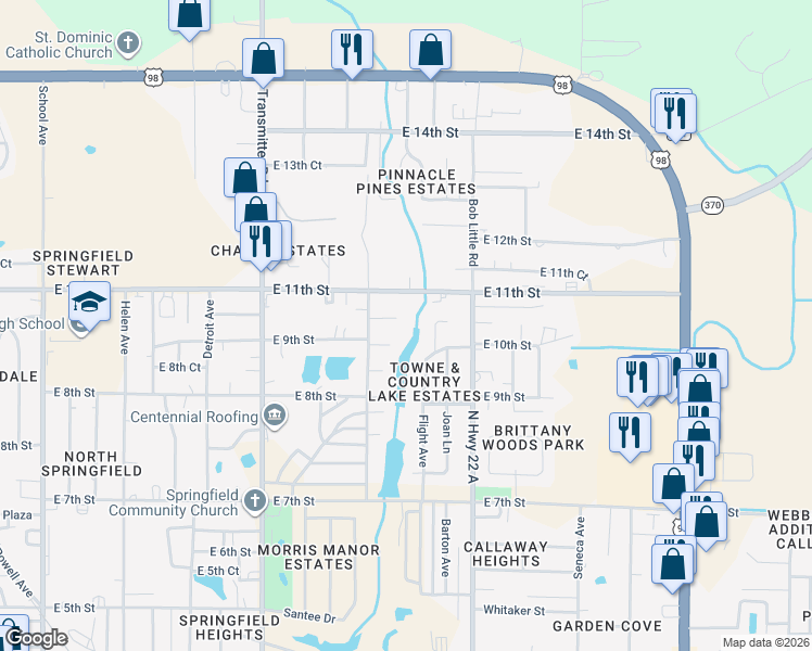 map of restaurants, bars, coffee shops, grocery stores, and more near 4010 East 10th Street in Panama City
