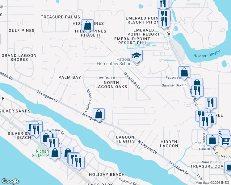 map of restaurants, bars, coffee shops, grocery stores, and more near 2733 South Pleasant Oak Court in Panama City