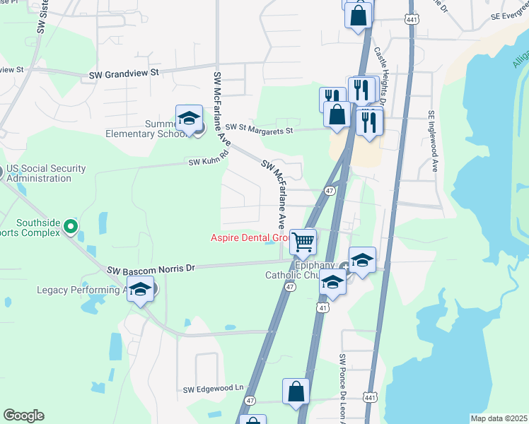 map of restaurants, bars, coffee shops, grocery stores, and more near 546 Southwest Chapel Hill Street in Lake City