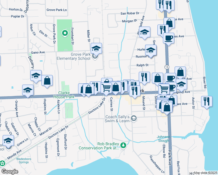 map of restaurants, bars, coffee shops, grocery stores, and more near 679 Corduroy Court in Orange Park