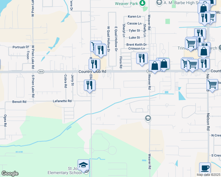 map of restaurants, bars, coffee shops, grocery stores, and more near 2665 Ryan Road in Lake Charles