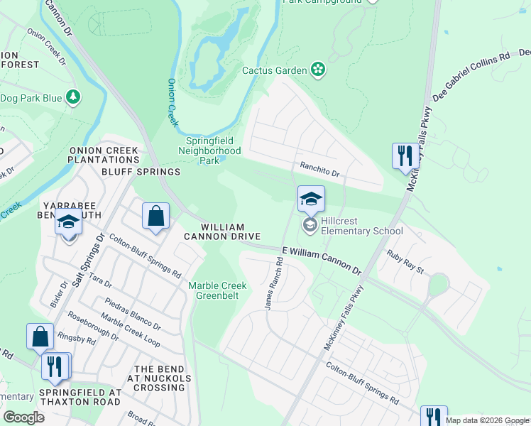 map of restaurants, bars, coffee shops, grocery stores, and more near 7000 Janes Ranch Road in Austin