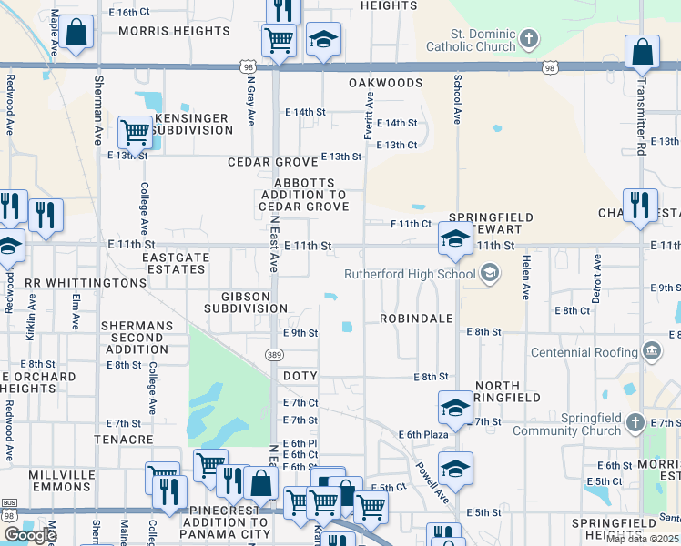 map of restaurants, bars, coffee shops, grocery stores, and more near 1025 Everitt Avenue in Panama City