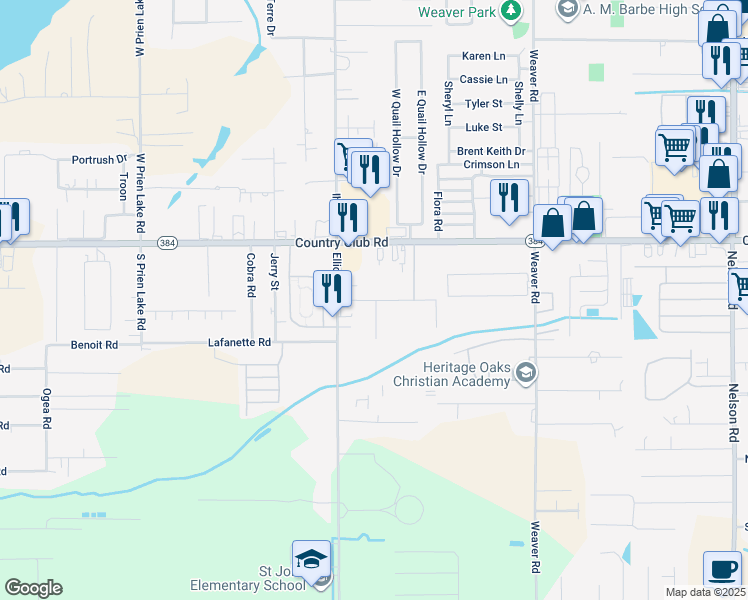 map of restaurants, bars, coffee shops, grocery stores, and more near 2665-2717 Ryan Road in Lake Charles