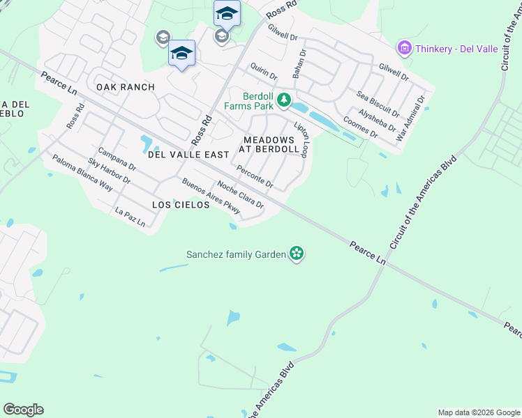 map of restaurants, bars, coffee shops, grocery stores, and more near 13123 Noche Clara Drive in Del Valle
