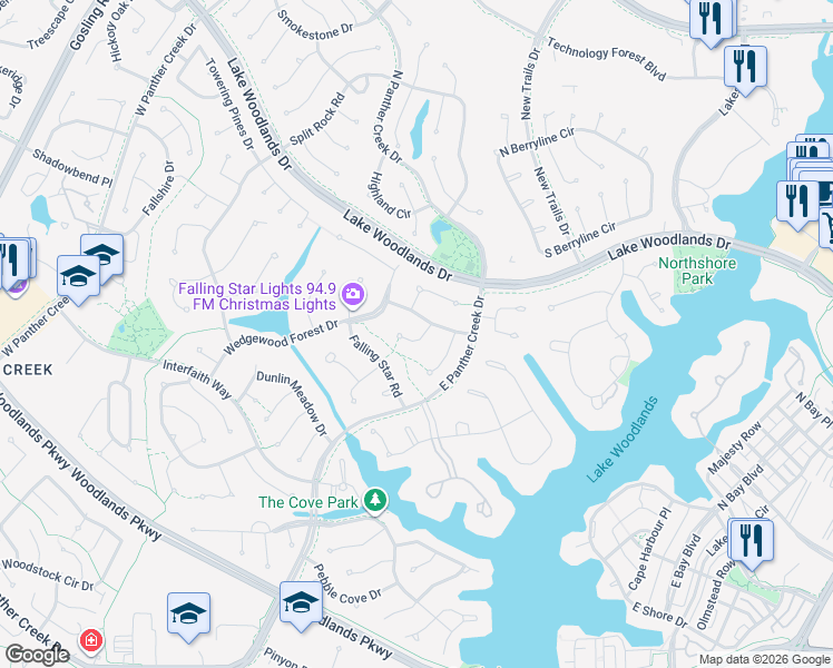 map of restaurants, bars, coffee shops, grocery stores, and more near 8 Greenridge Forest Court in Spring