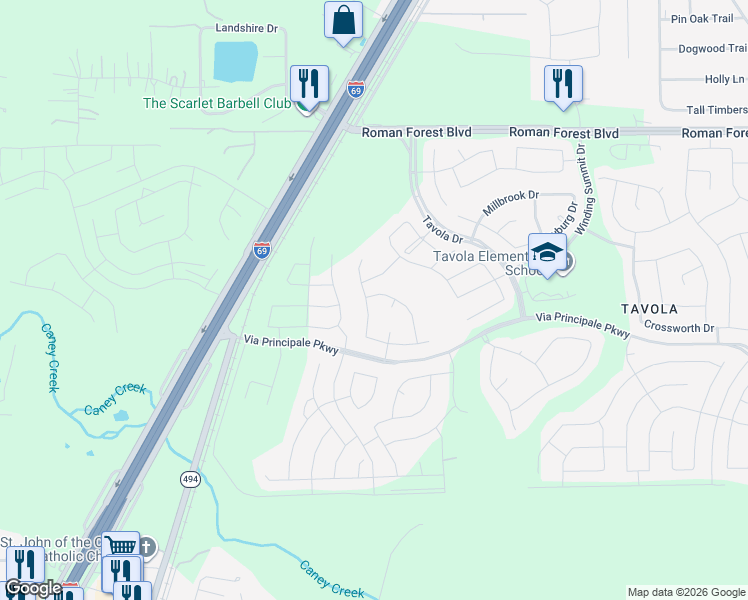 map of restaurants, bars, coffee shops, grocery stores, and more near 18844 Collins View Drive in New Caney