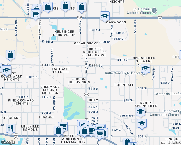 map of restaurants, bars, coffee shops, grocery stores, and more near 2709 Oak Hammock Drive in Panama City