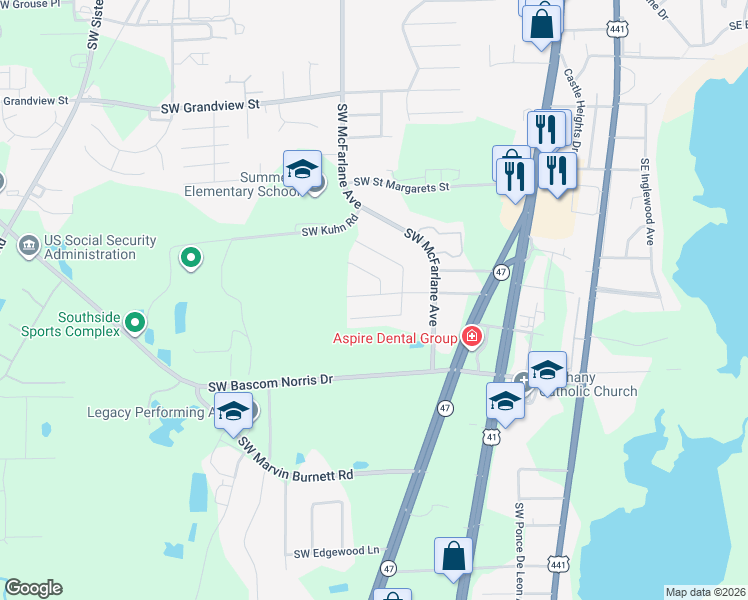map of restaurants, bars, coffee shops, grocery stores, and more near 662 Southwest Chapel Street in Lake City