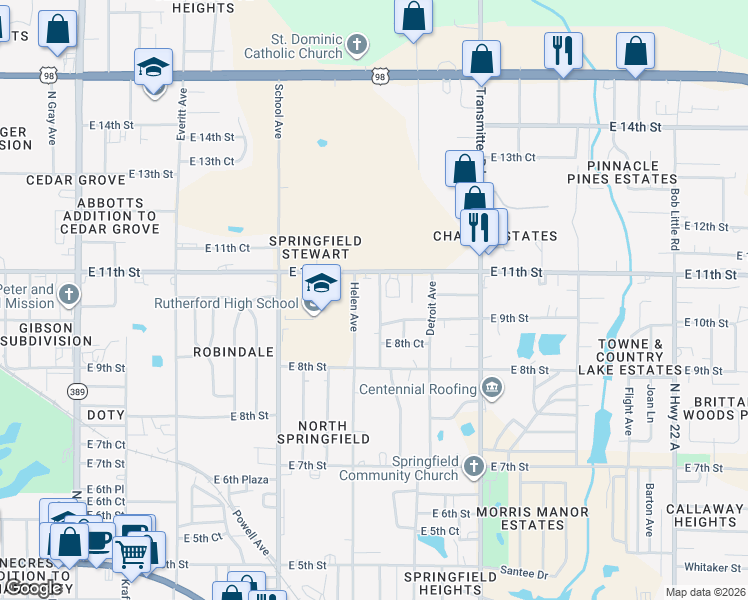 map of restaurants, bars, coffee shops, grocery stores, and more near 913 Sanders Lane in Panama City