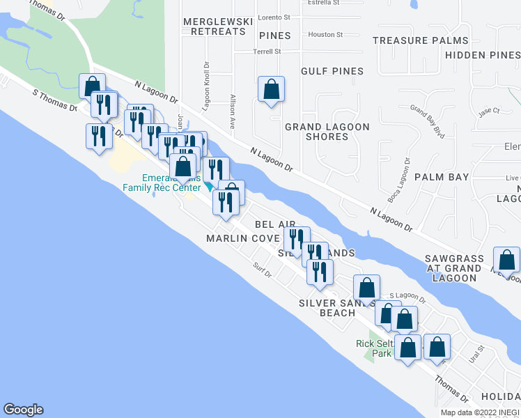 map of restaurants, bars, coffee shops, grocery stores, and more near 8415 Lydia Lane in Panama City