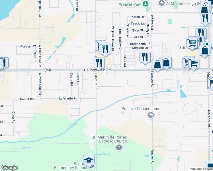 map of restaurants, bars, coffee shops, grocery stores, and more near 2665-2717 Ryan Road in Lake Charles