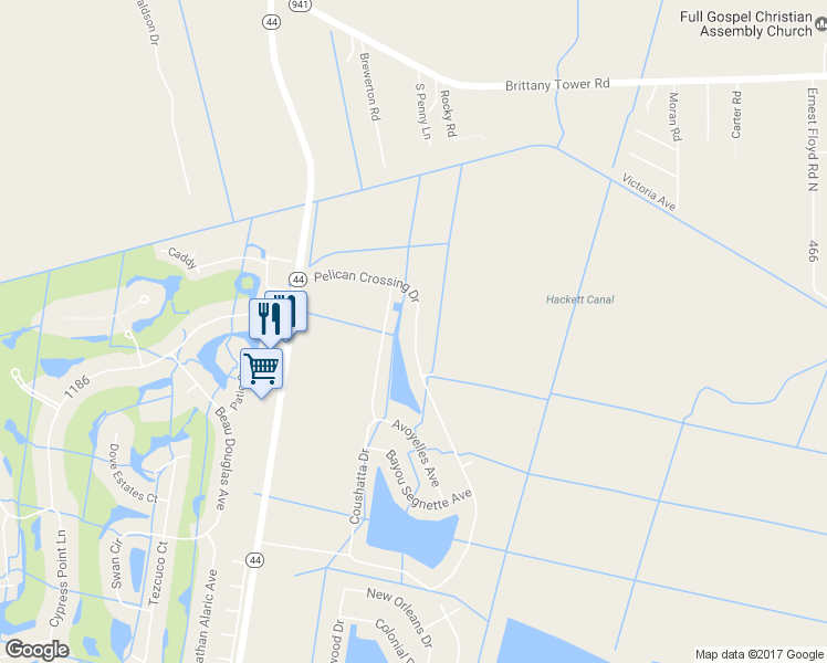 map of restaurants, bars, coffee shops, grocery stores, and more near 6409 Pelican Crossing Drive in Gonzales