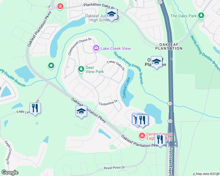 map of restaurants, bars, coffee shops, grocery stores, and more near 609 Inwood Court in Orange Park