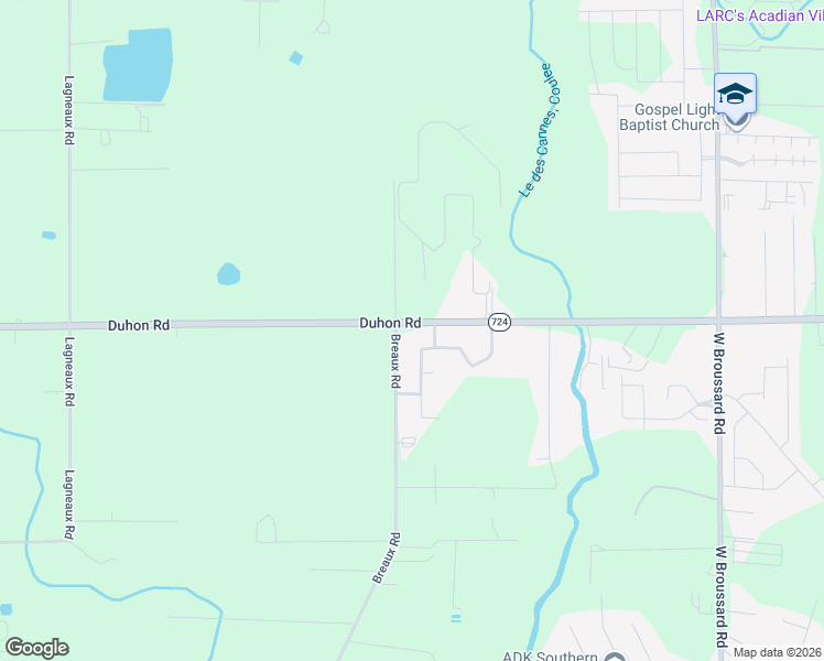 map of restaurants, bars, coffee shops, grocery stores, and more near 1430 Breaux Road in Lafayette