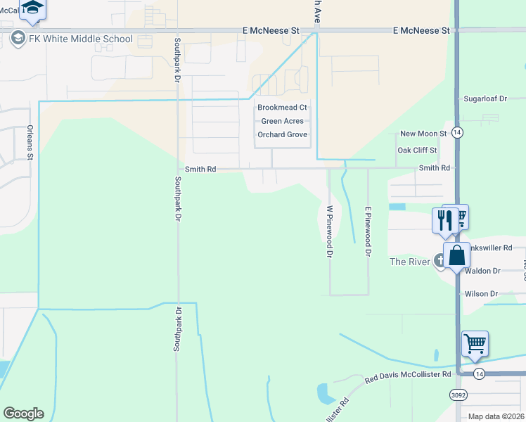 map of restaurants, bars, coffee shops, grocery stores, and more near 2052 Smith Rd in Lake Charles