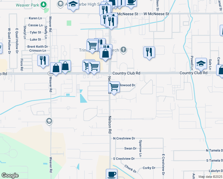 map of restaurants, bars, coffee shops, grocery stores, and more near 1860 South Tallowood Drive in Lake Charles