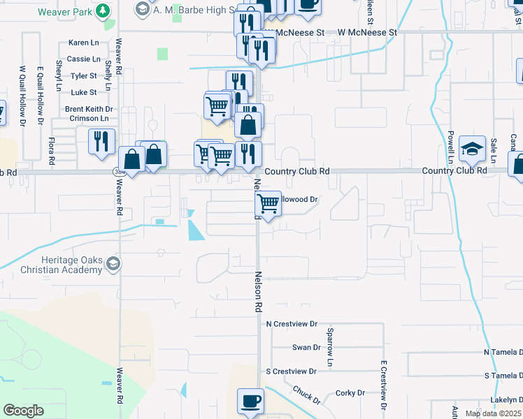map of restaurants, bars, coffee shops, grocery stores, and more near 1860 South Tallowood Drive in Lake Charles