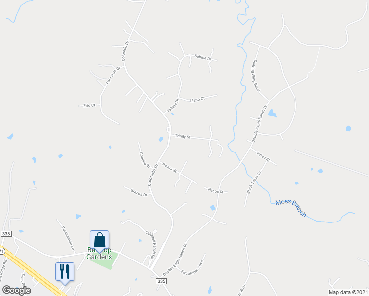 map of restaurants, bars, coffee shops, grocery stores, and more near 117 Trinity Street in Cedar Creek