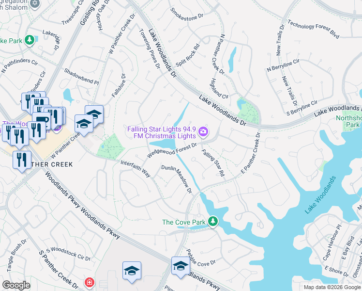map of restaurants, bars, coffee shops, grocery stores, and more near 1 East Wedgewood Glen in Spring