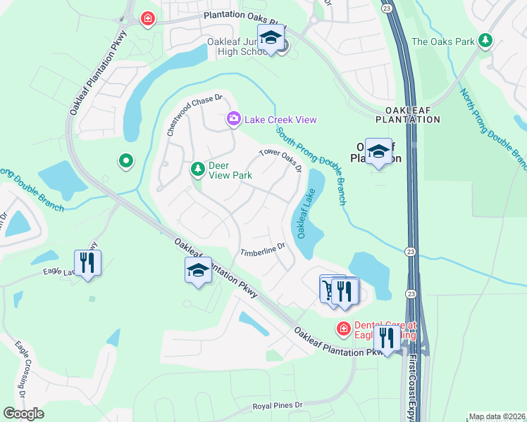 map of restaurants, bars, coffee shops, grocery stores, and more near 609 Inwood Court in Orange Park