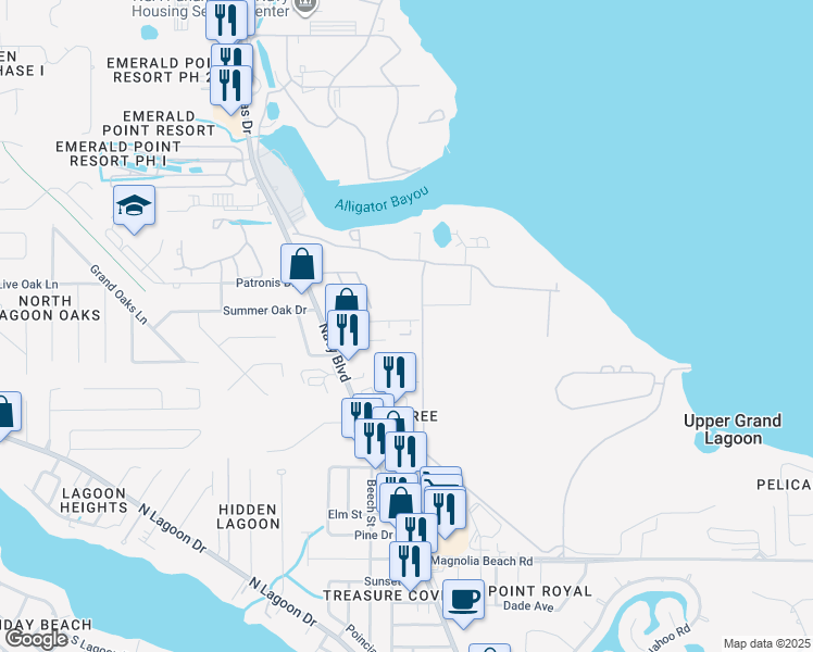 map of restaurants, bars, coffee shops, grocery stores, and more near 134 Gwyn Drive in Panama City Beach