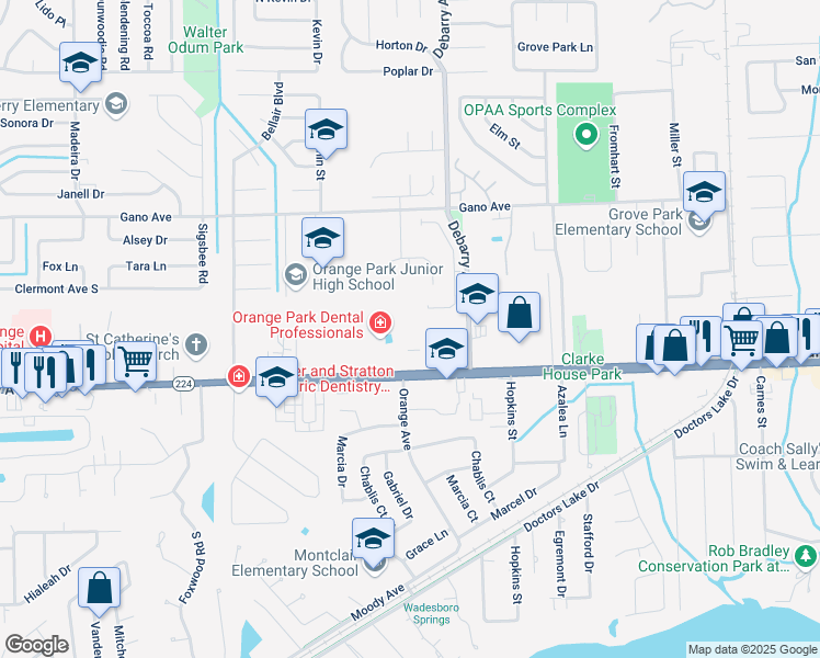 map of restaurants, bars, coffee shops, grocery stores, and more near 1357 Kingsley Avenue in Orange Park