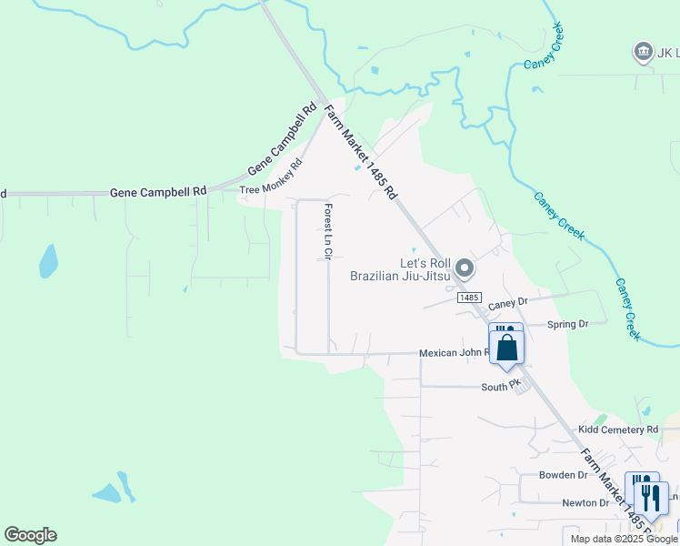 map of restaurants, bars, coffee shops, grocery stores, and more near 19355 Forest Lane Circle in New Caney
