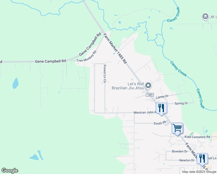 map of restaurants, bars, coffee shops, grocery stores, and more near 19355 Forest Lane Circle in New Caney