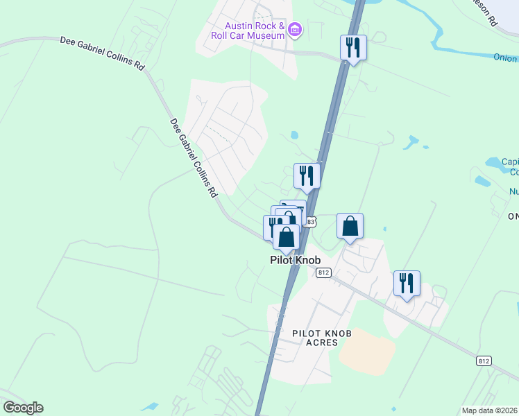 map of restaurants, bars, coffee shops, grocery stores, and more near 8400 Dee Gabriel Collins Road in Austin