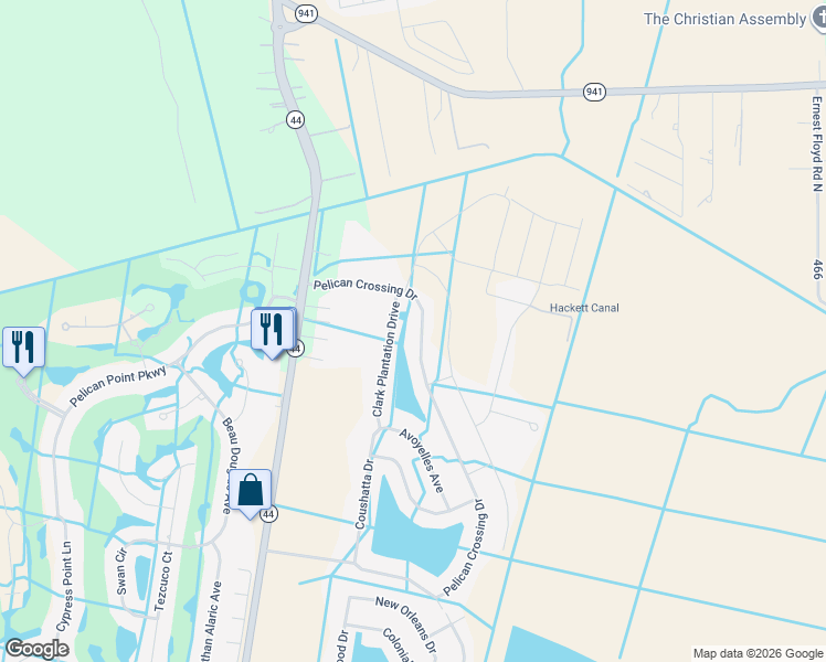 map of restaurants, bars, coffee shops, grocery stores, and more near 6409 Pelican Crossing Drive in Gonzales