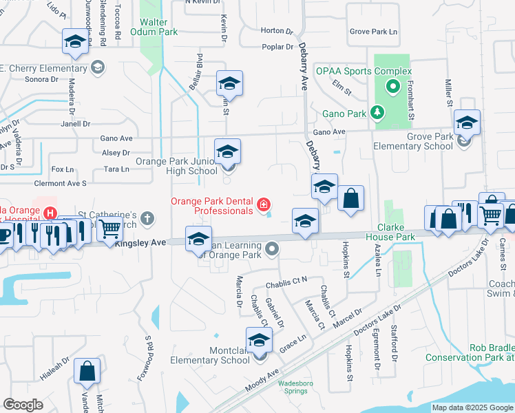 map of restaurants, bars, coffee shops, grocery stores, and more near 1409 Kingsley Avenue in Orange Park