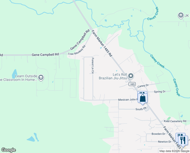 map of restaurants, bars, coffee shops, grocery stores, and more near 19355 Forest Lane Circle in New Caney