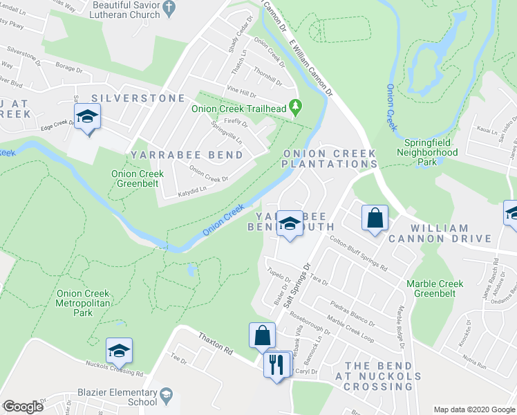 map of restaurants, bars, coffee shops, grocery stores, and more near 6101 Conti Court in Austin