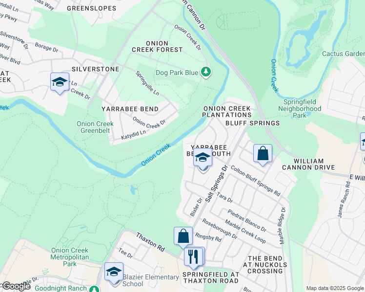 map of restaurants, bars, coffee shops, grocery stores, and more near 6101 Conti Court in Austin