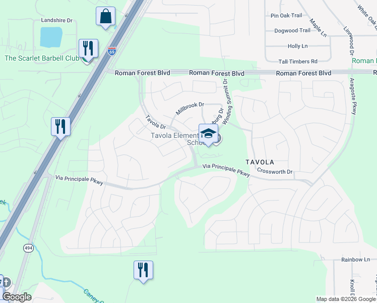 map of restaurants, bars, coffee shops, grocery stores, and more near 23377 Robinson Pond Drive in New Caney