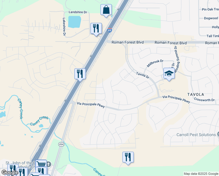 map of restaurants, bars, coffee shops, grocery stores, and more near 18828 Collins View Drive in New Caney