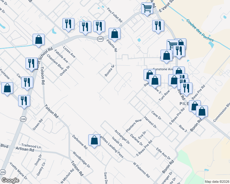 map of restaurants, bars, coffee shops, grocery stores, and more near 109 Tarpon Street in Lafayette