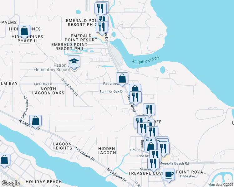 map of restaurants, bars, coffee shops, grocery stores, and more near 6419 Summer Oak Drive in Panama City