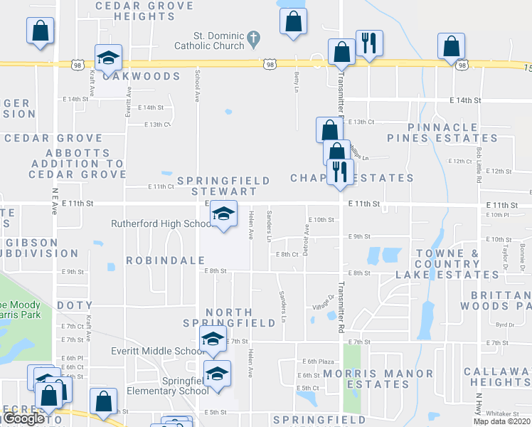 map of restaurants, bars, coffee shops, grocery stores, and more near 919 Sanders Lane in Panama City