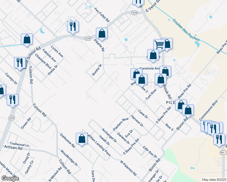 map of restaurants, bars, coffee shops, grocery stores, and more near 120 Cane Ridge Circle in Lafayette