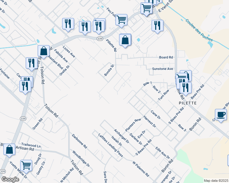map of restaurants, bars, coffee shops, grocery stores, and more near 109 Tarpon Street in Lafayette