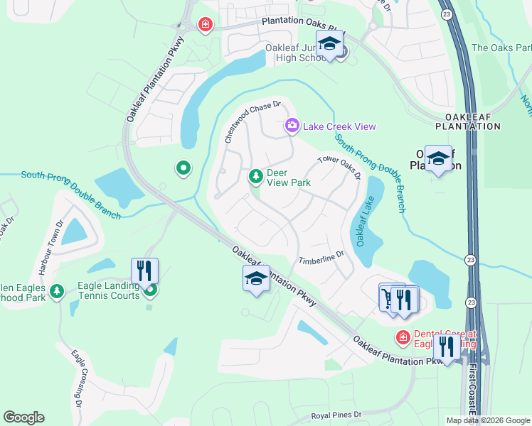 map of restaurants, bars, coffee shops, grocery stores, and more near 733 Turkey Point Drive in Orange Park