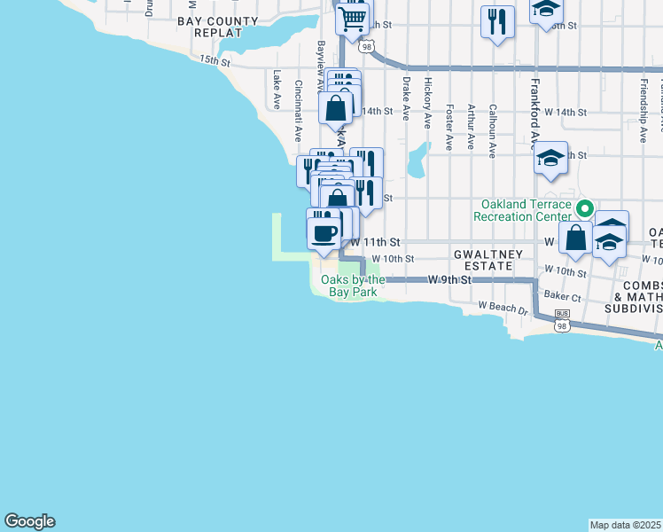 map of restaurants, bars, coffee shops, grocery stores, and more near 3001 West 10th Street in Panama City