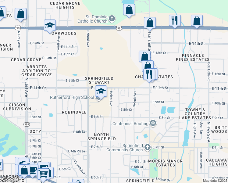 map of restaurants, bars, coffee shops, grocery stores, and more near 3704 East 11th Street in Panama City