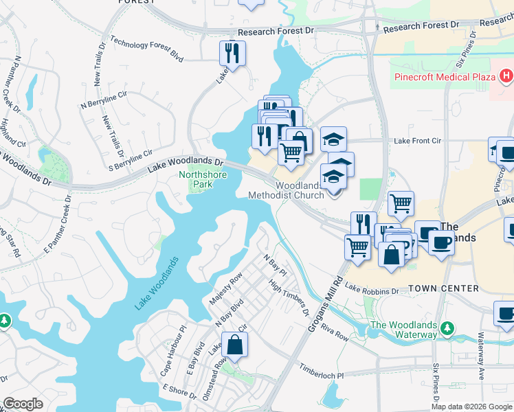 map of restaurants, bars, coffee shops, grocery stores, and more near 3222 Majesty Row in Spring